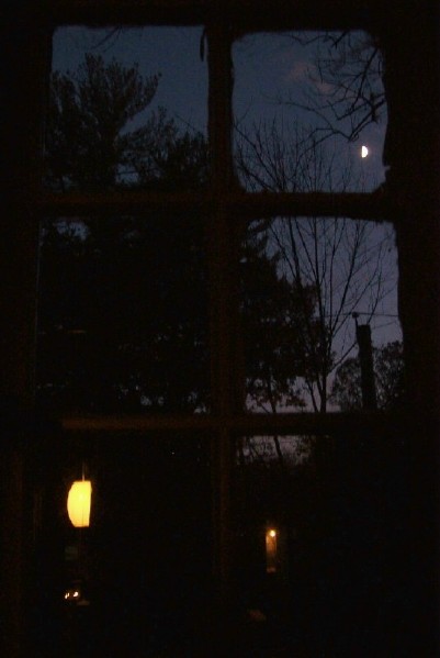 [ Moon at dusk, new house, 29Oct06, seen thru foyer wndow ]